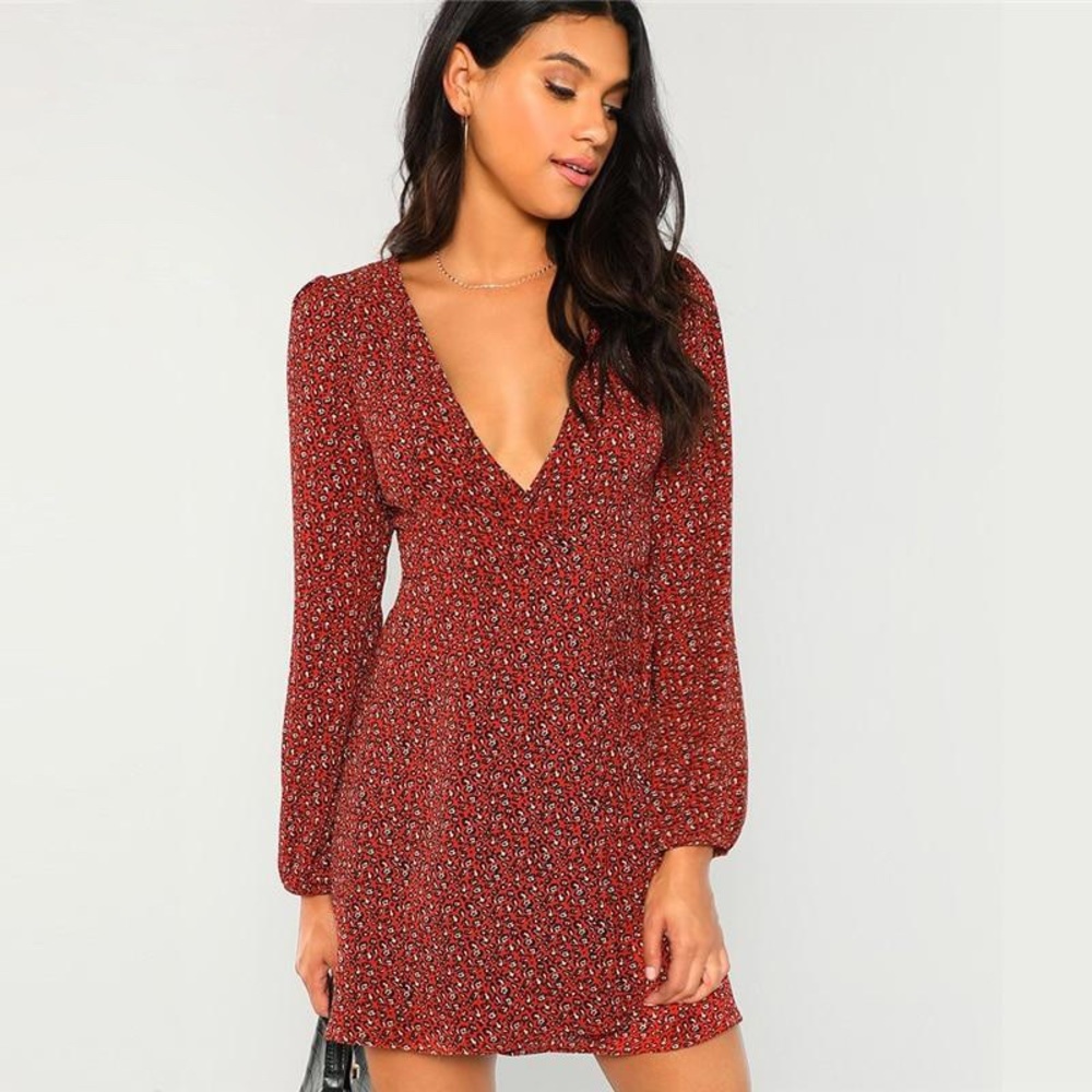 SOLD Red Leopard Wrap Dress